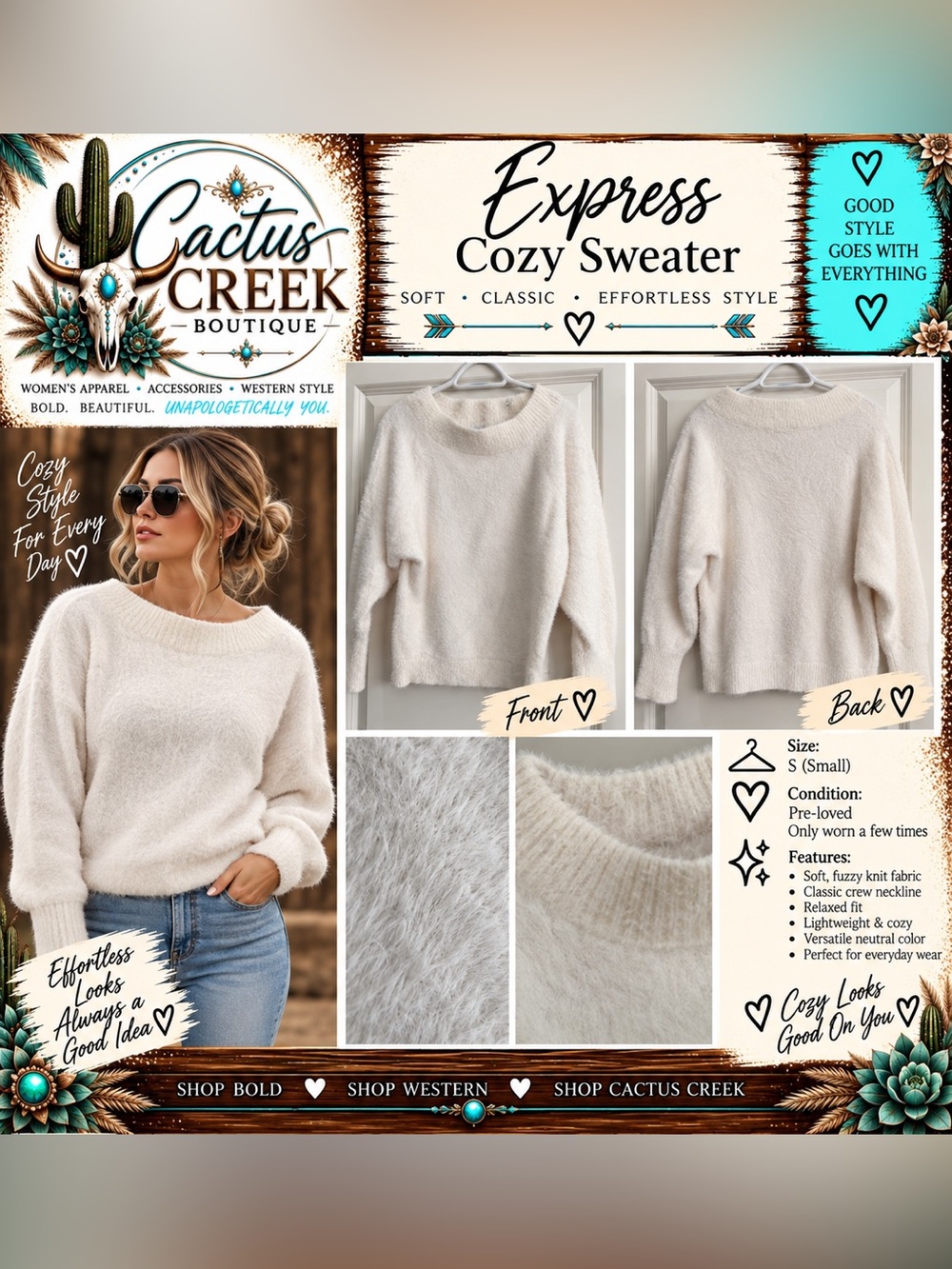 Express Cream Cozy Crewneck Sweater